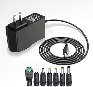 9V 2A AC Adapter Power Supply Cord Charger [9 Volts 2 Amps Regulated Switching Power] with 7 Interchangeable DC Plug Adapter for 500mA 600mA 700mA 800mA 900mA 1000mA 1500mA 2000mA Equipment Cable