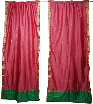 2 Indian Sari Curtains Panel Pink Boho Wedding Party Decoration 96x44