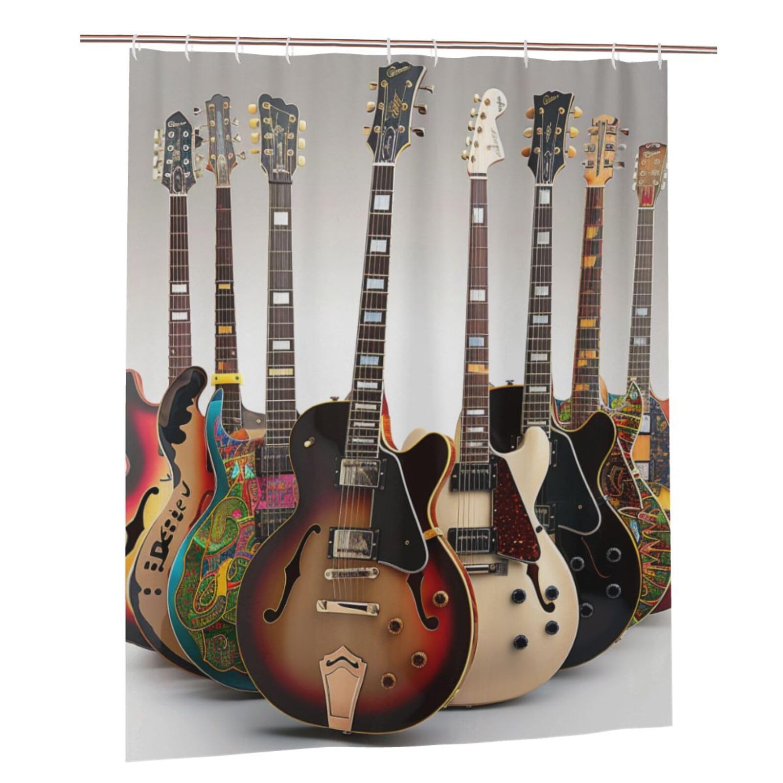 BWWHCCTI Guitar Printed Shower Curtain With 12 Plastic Hooks Opaque Quick Drying Waterproof Shower Curtains Sets For Bathroom 152x183 Cm