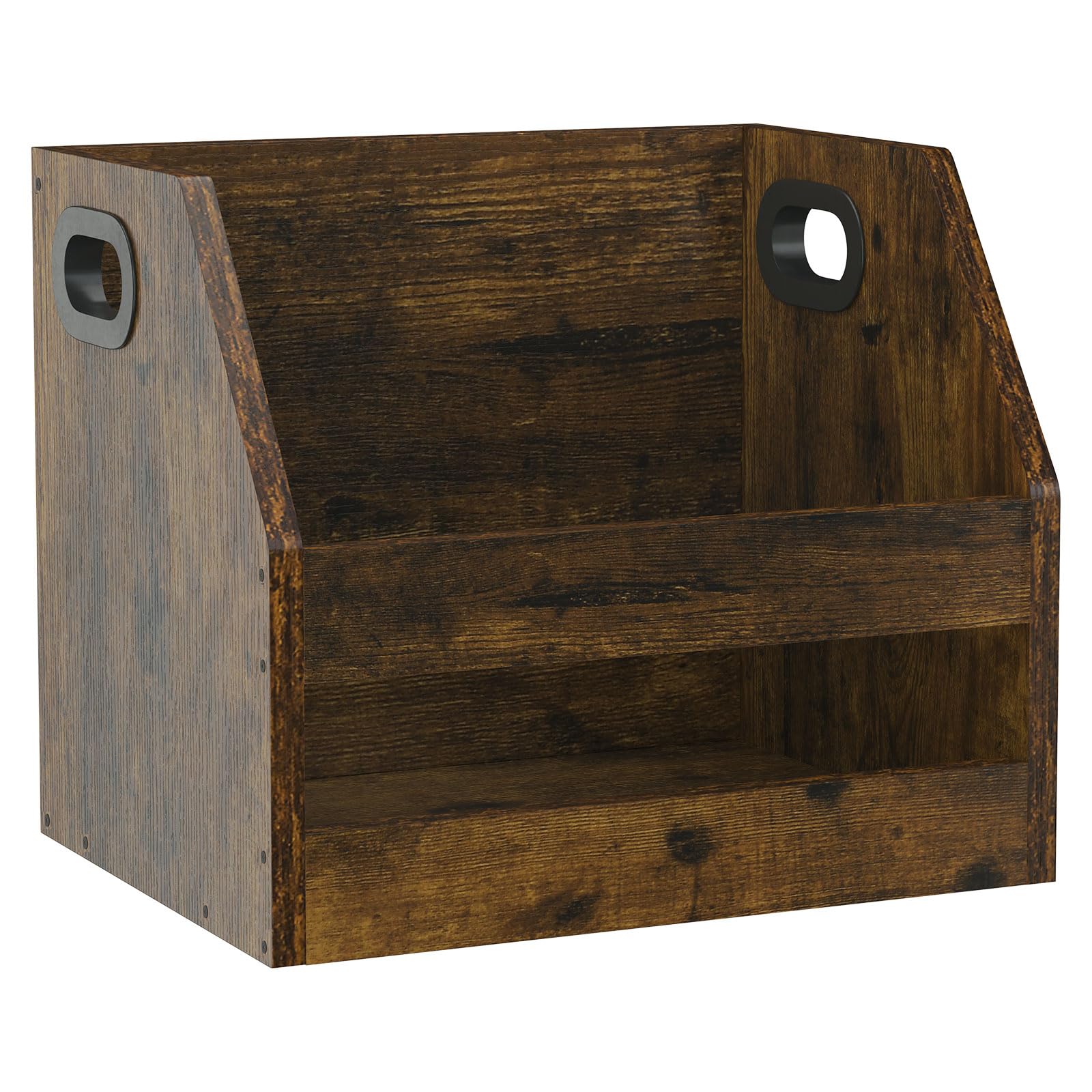YMYNY Supporto di Immagazzinaggio di Dischi in Legno, Scatola di Album in Vinile Con Maniglia, Scaffale del Desktop Organizer Record per Cartelle, Fotografici, Marrone Rustico, 38×29×29CM, HCD001H