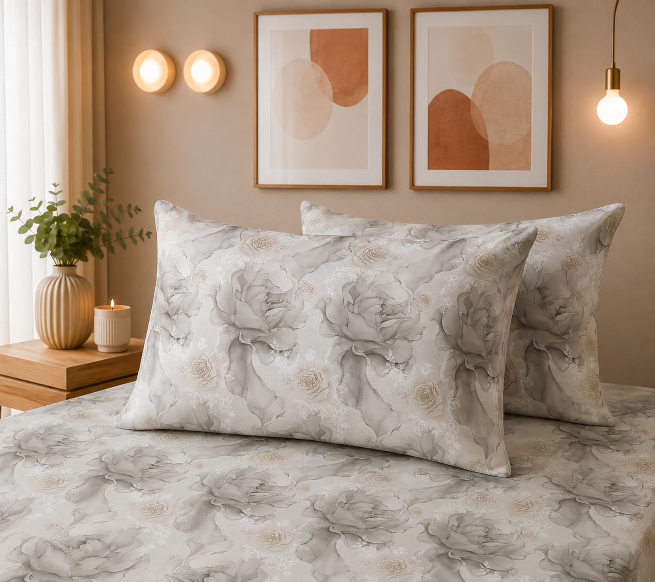 THE HOME STYLE Super Soft Glace Cotton King Size Printed Pillow Covers ll Pillow Cases ll Set of 2 Piece- 18"x 28" Inches (Bloomora)