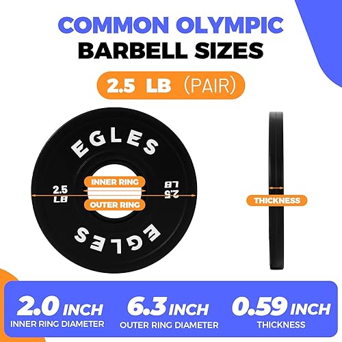 Miniatura 2 de Egles Juego de placas de cambio de 1.25 libras, 2.5 libras, 5 libras, discos de peso recubiertos de goma en pares, discos olímpicos, codificados por