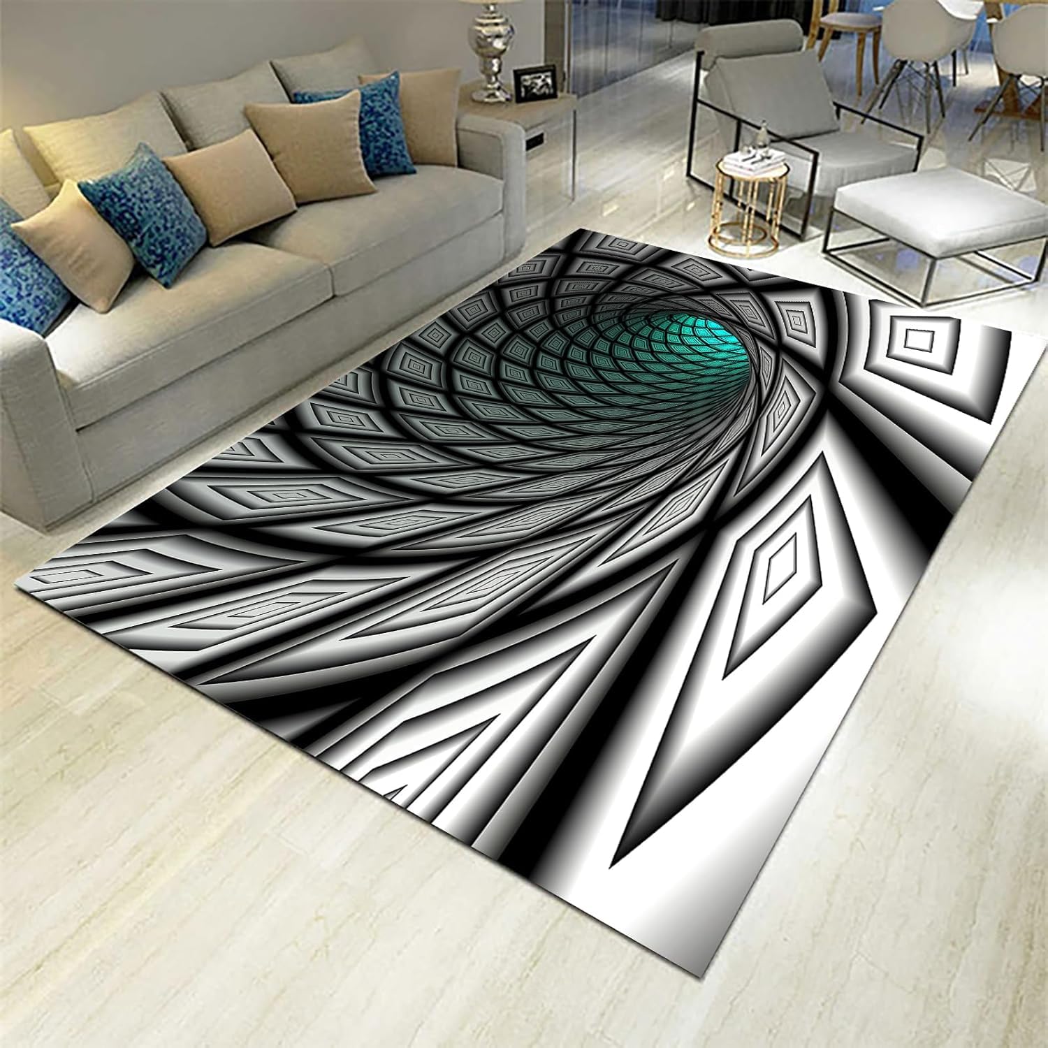 Tapis de sol antidérapant anti-chute à impression 3D rayures de texture géométrique