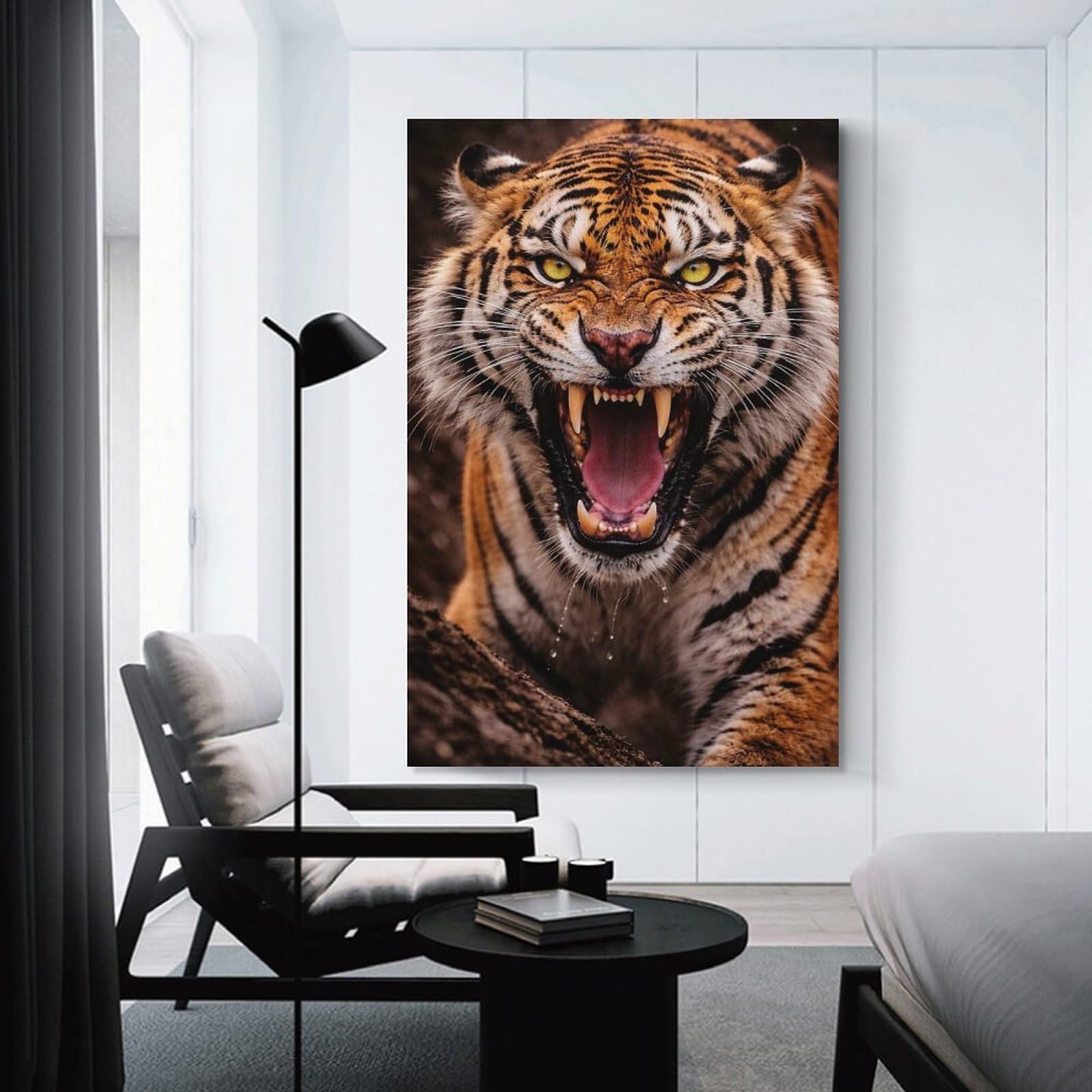 Junmoney Wall Decor Canvas Print Fierce Tiger Roaring, 24x36inch(60x90cm), for Front Hall, Corridor Or Welcome Spaces, A Neat Decor Update for Hallways