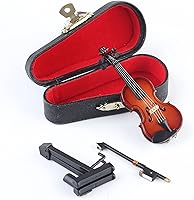 Vista 9 de Violín en miniatura de madera con soporte, arco y estuche, mini instrumento musical, réplica de violín, figuras coleccionables, accesorios de casa
