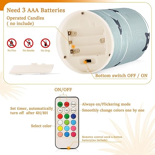 Miniatura 4 de Kcldeci Paquete de 2 velas LED sin llama con control remoto, gato y rayas horizontales parpadeantes 3D llama móvil velas a pilas para uso en