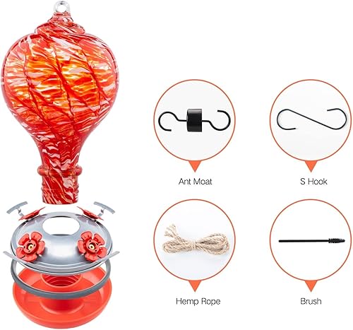 Miniatura 10 de Muse Garden - Comedero para colibríes para exteriores, vidrio soplado a mano, 32 onzas, foso de hormigas incluido, playa hawaiana