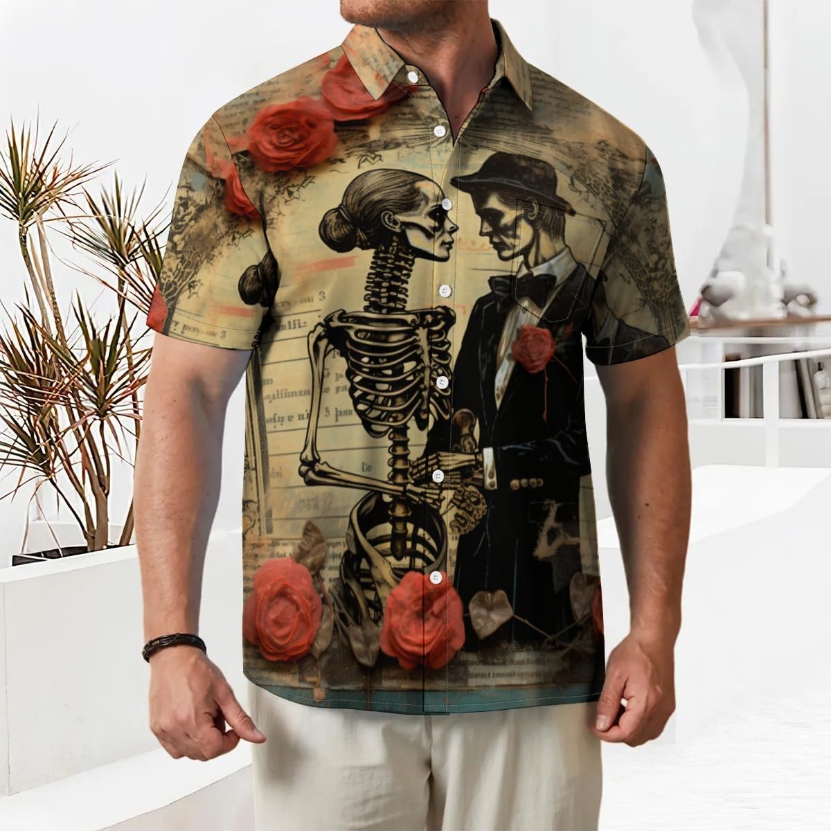 wihnsinop Mens Funky Hawaiian Bowling Shirts Holiday Theme Shirt Button Down Shirts Big and Tall
