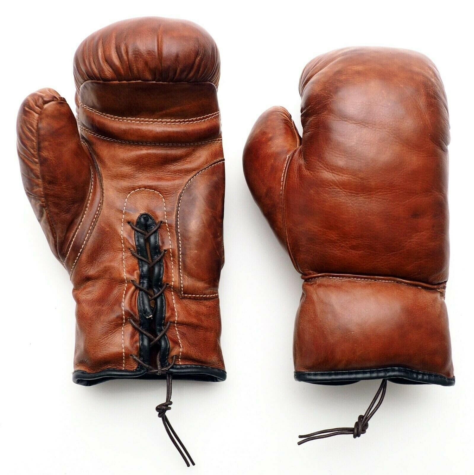 Echtleder Retro-Boxhandschuhe 12 oz – Handgefertigt, Vintage-Look, Klassische Schnürung, Ideal für Dekoration, Sammler & als Geschenk
