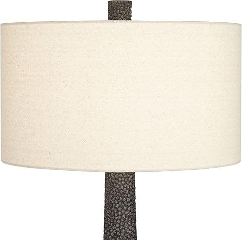 Miniatura 8 de Possini Euro Design Lukas - Lámpara de mesa moderna de mediados de siglo de 27 pulgadas de alto, patrón de guijarros color negro, tela blanca crema,