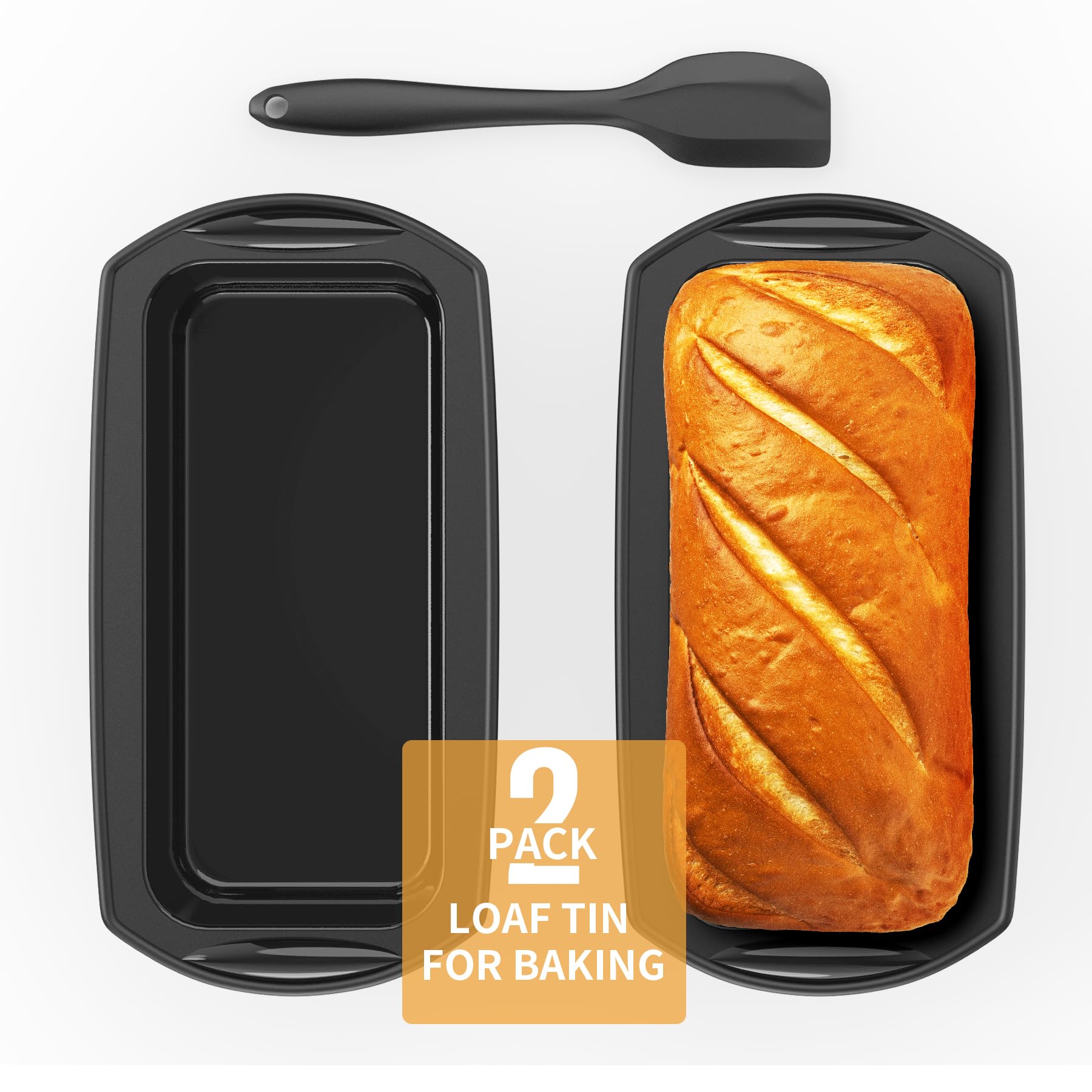Ankway Molde de Silicona para Pan Rectangular con Raspador de Masa, Juego de 2 Moldes Antiadherentes de Silicona para Pasteles y Panes, 28x14.3x6.3cm, Negro