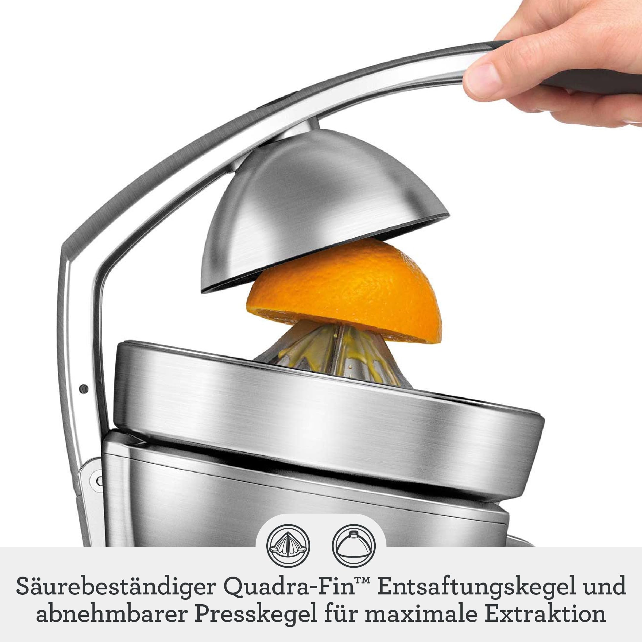 Sage - The Citrus Press Pro - Elektrische Zitruspresse - Saftpresse mit Tropfstopp-Ausguss und Einfach zu Reinigendem Kegel - Gebürstetes Aluminium
