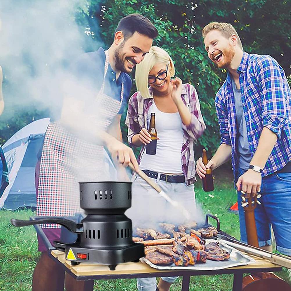 Quemador de Carbón Eléctrico, Quemador de Carbón 220V con Mango, Hornillo de Carbón de 600W de Potencia, para Cocina Casera BBQ, Hookah, Carbón de Coco, Té/Café y Camping(Negro)