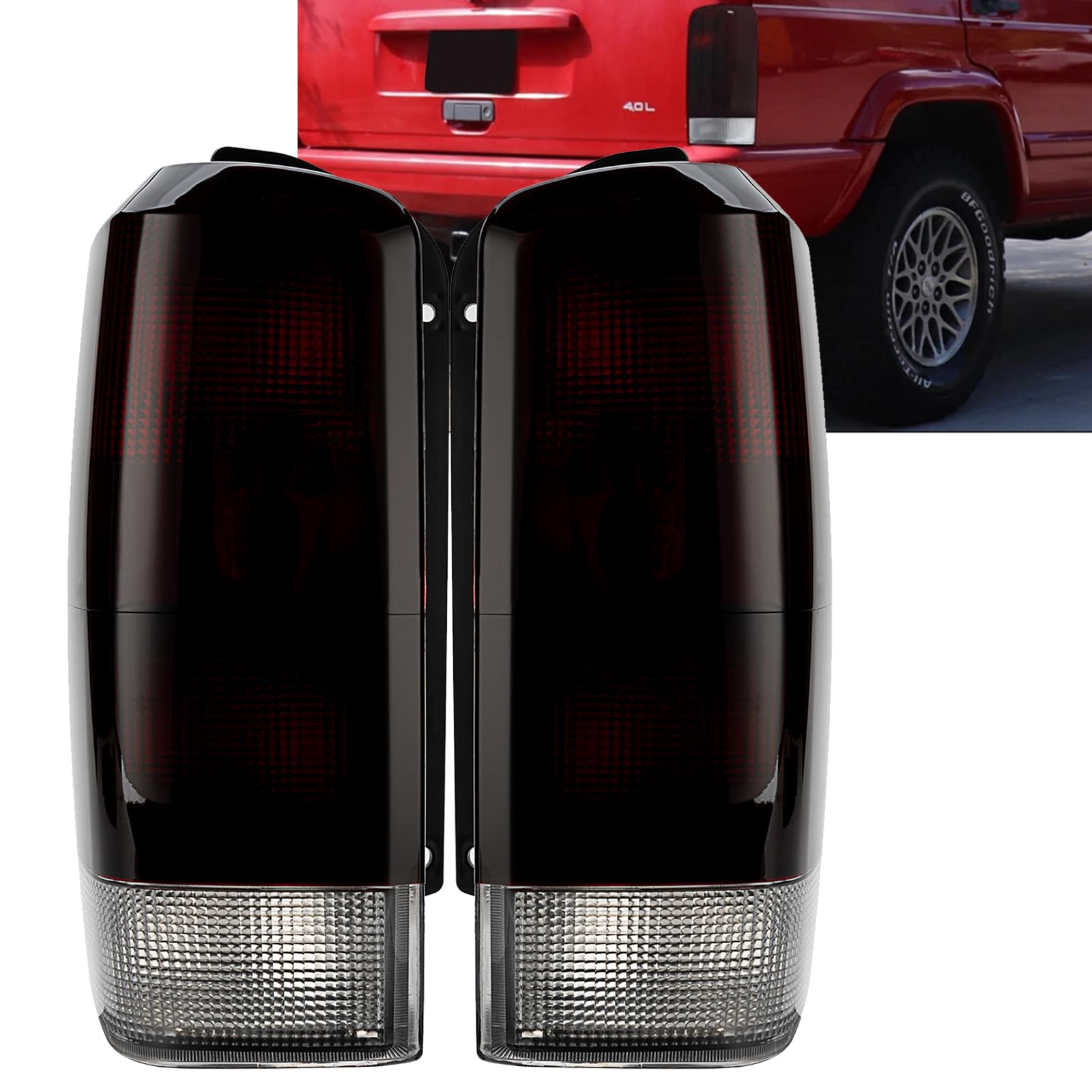 Photo 1 of *MAJOR DAMAGE*
1 Pair Red Smoked Lens Tail Lights Compatible with 97-01 Jeep Cherokee Taillights Rear Brake Lamp Driver and Passenger Side 1997 1998 1999 2000 2001