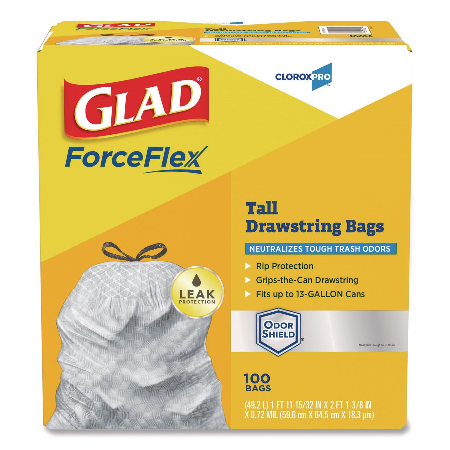 ForceFlexPlus Tall Kitchen Drawstring Trash Bags -13 Gallon White Trash Bag by Glad – 1 Count (Pack of 600), 13.0 gallons, Plastic, White, Pack of 6