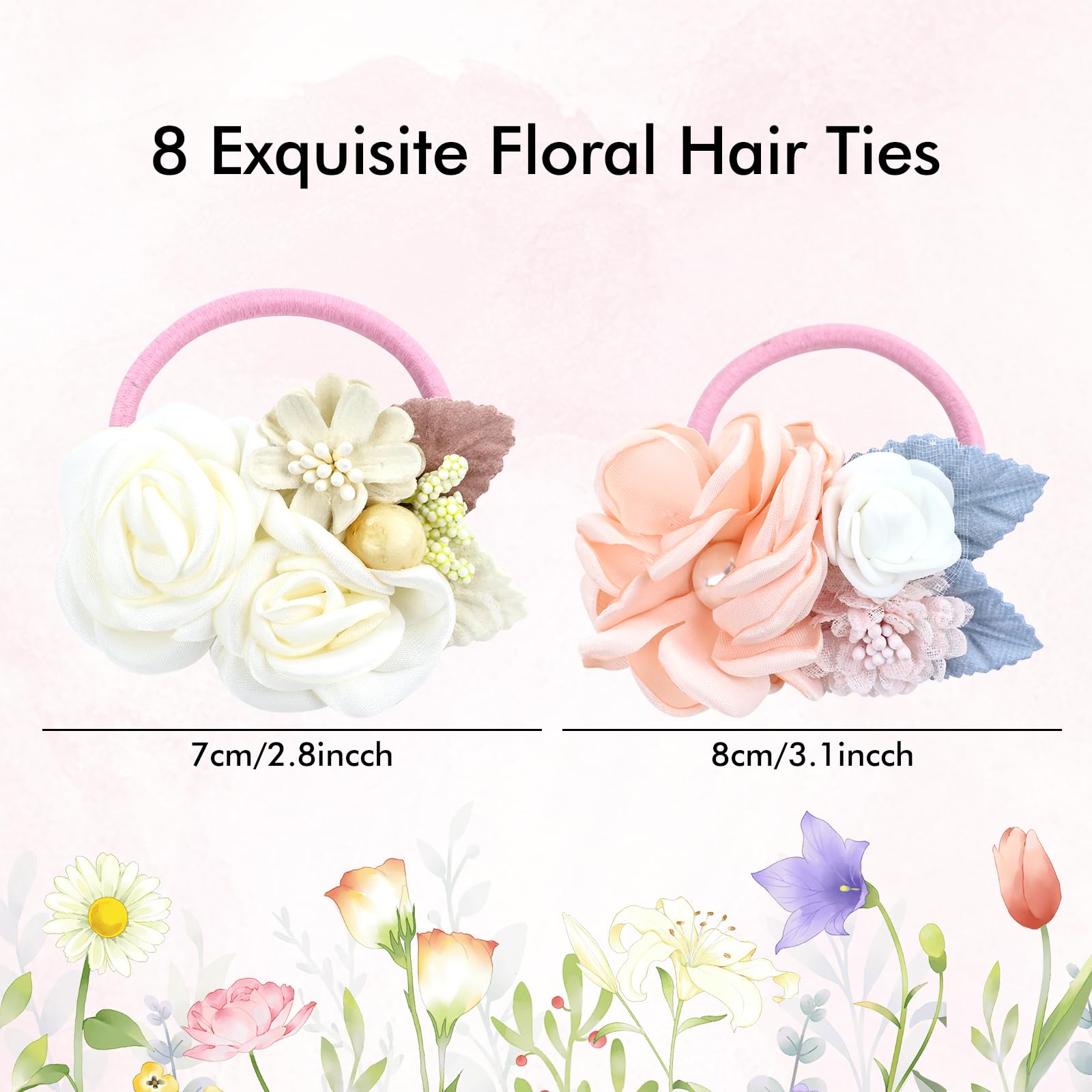 Pearl Blossom Hair Tie Set of 4 – Elegant Floral Elastics with Crystal Accents Floral Hair Tie Set, Rhinestone & Crystal Bridal Hair  main image 3