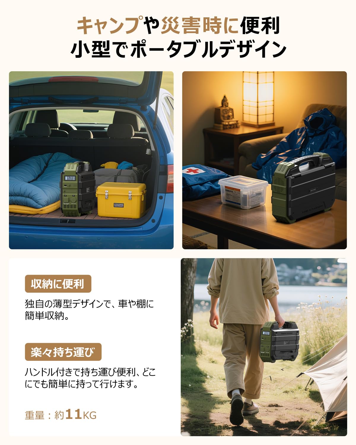 Amazon.co.jp: BROWEY ポータブル電源 ソーラーパネル一体型