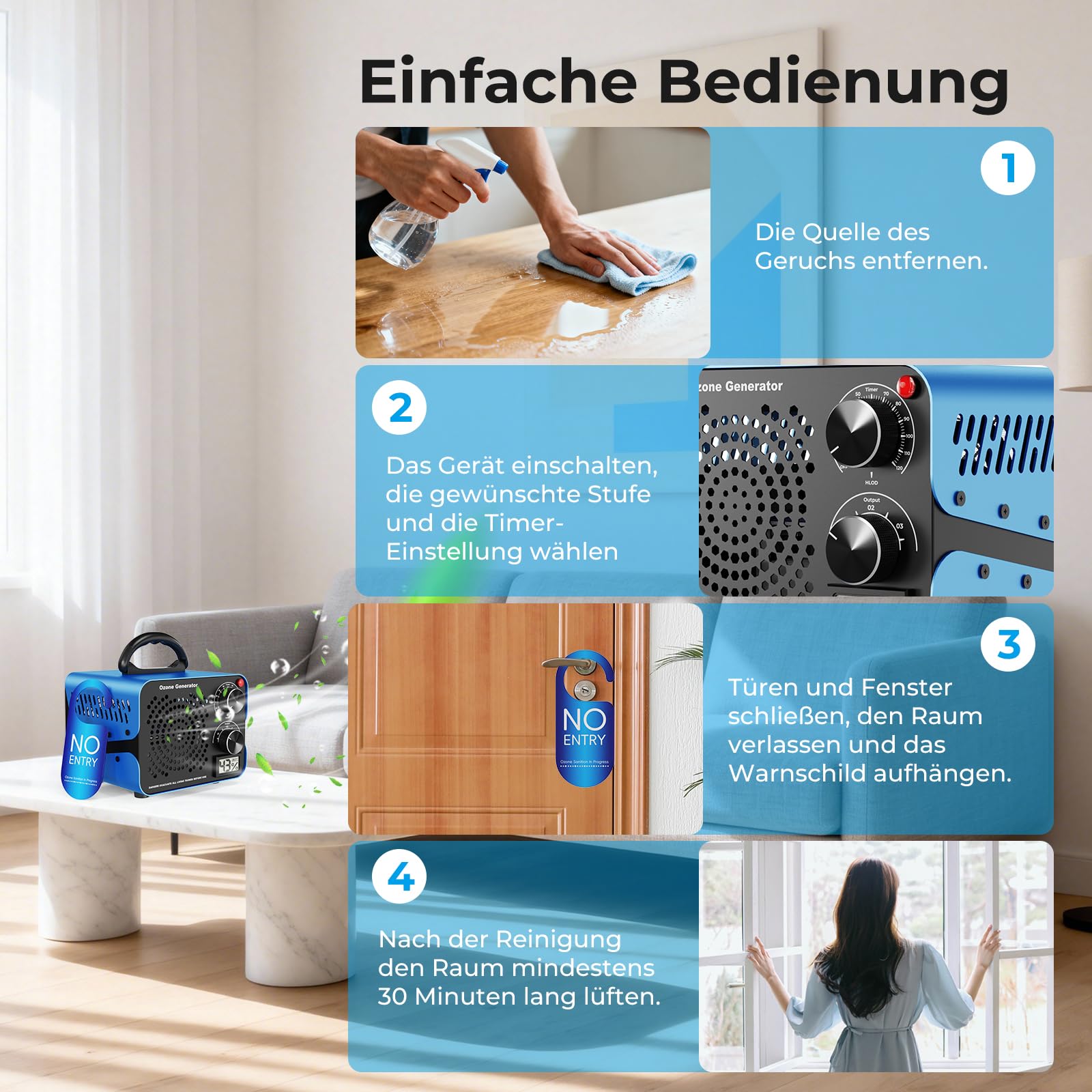 180000mg/g Ozongenerator - 2-In-1 Ozon Luftreiniger,Ozongerät mit Temperatur- und Feuchtigkeitsanzeige,120-Minuten-Timer,Ozonisator Industrieller O3 für Auto Wohnung Hotels Küche und Haustiergerüche