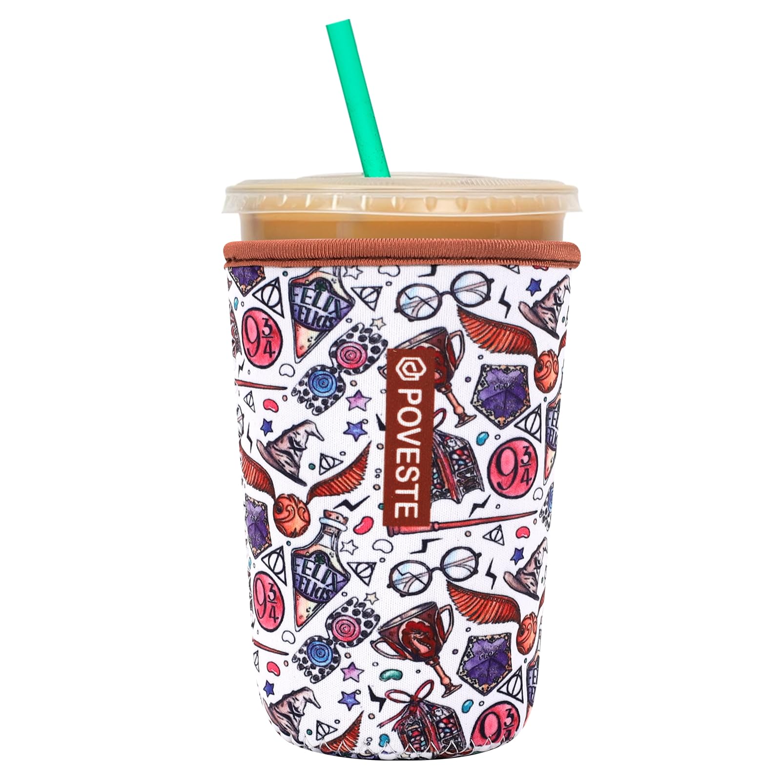 Reusable Neoprene Insulator Sleeve for Iced Coffee &amp; Cold Soda, Coffee Sleeves for Iced &amp; Hot Drinks, Cold Beverage Cooler Compatible with Starbucks, Dunkin (Quidditch Game, Medium: 22-24oz)