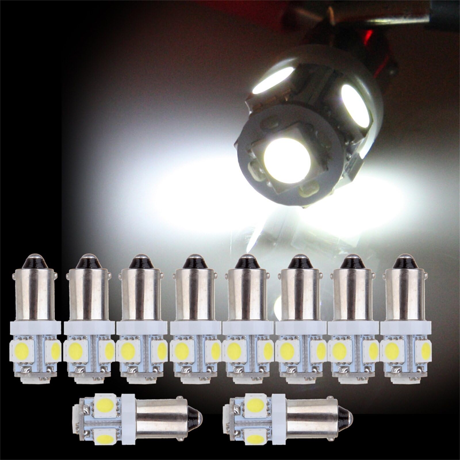 ECCPP 10x Instrument Cluster Dash Panel Lights ba9s-5-5050-smd-White 1815, 1816, 182, 1889, 1891, 1892, 1893, 1895, 1895A, 1445, 17053, 53, 53X, 57, 216, 293, 363, 3886X, 3893, 6253, 64111, 64113