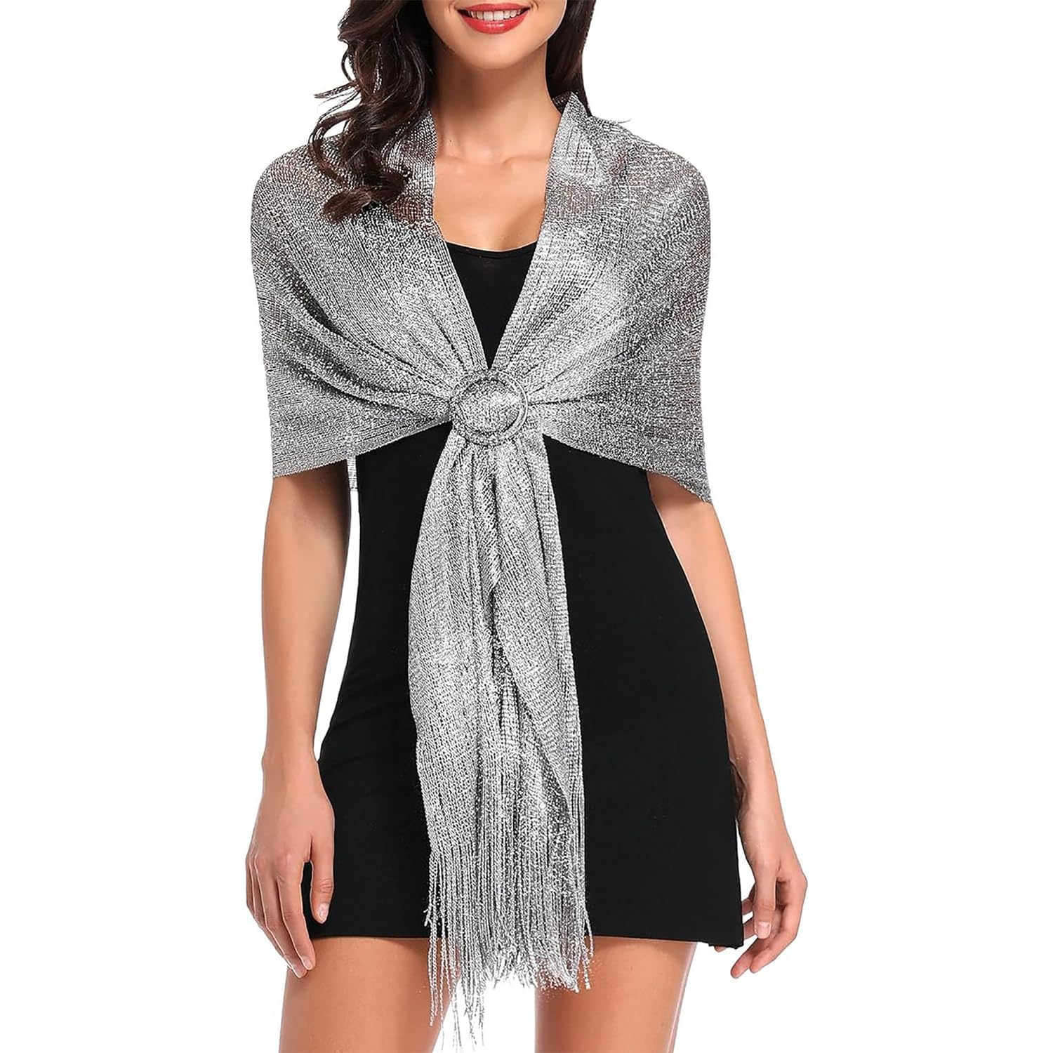 Silver Shawl Wraps for Women, Womens Evening Wrap Stole Shawl with Shawl Buckle, Lightweight Glitter Light Shawl, Shawls and Wraps for Bridal Weddings, Evening Party, Formal Dresses, Scarf