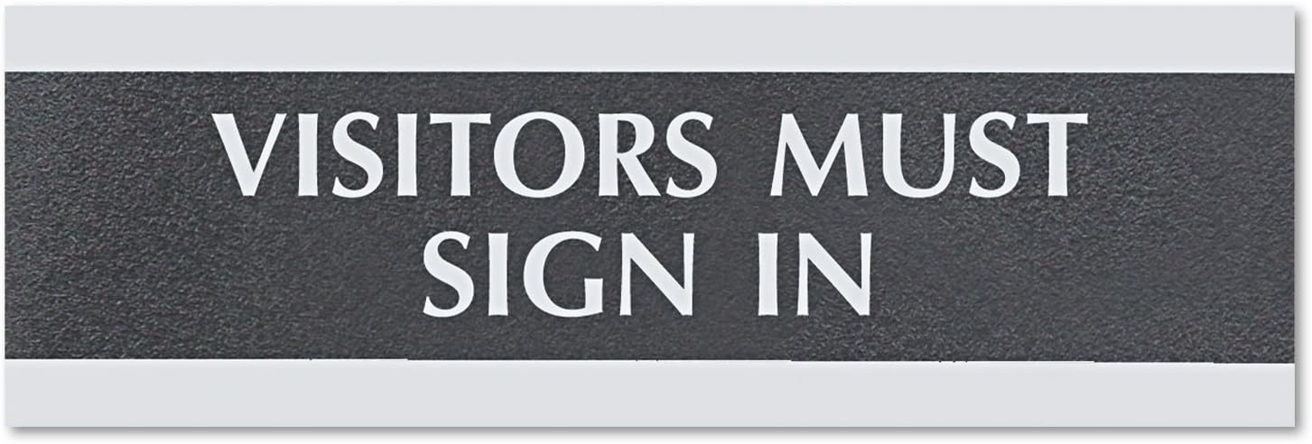 Headline Sign 4763 Century Series Office Sign, VISITORS MUST SIGN IN, 9 x 3, Black/Silver
