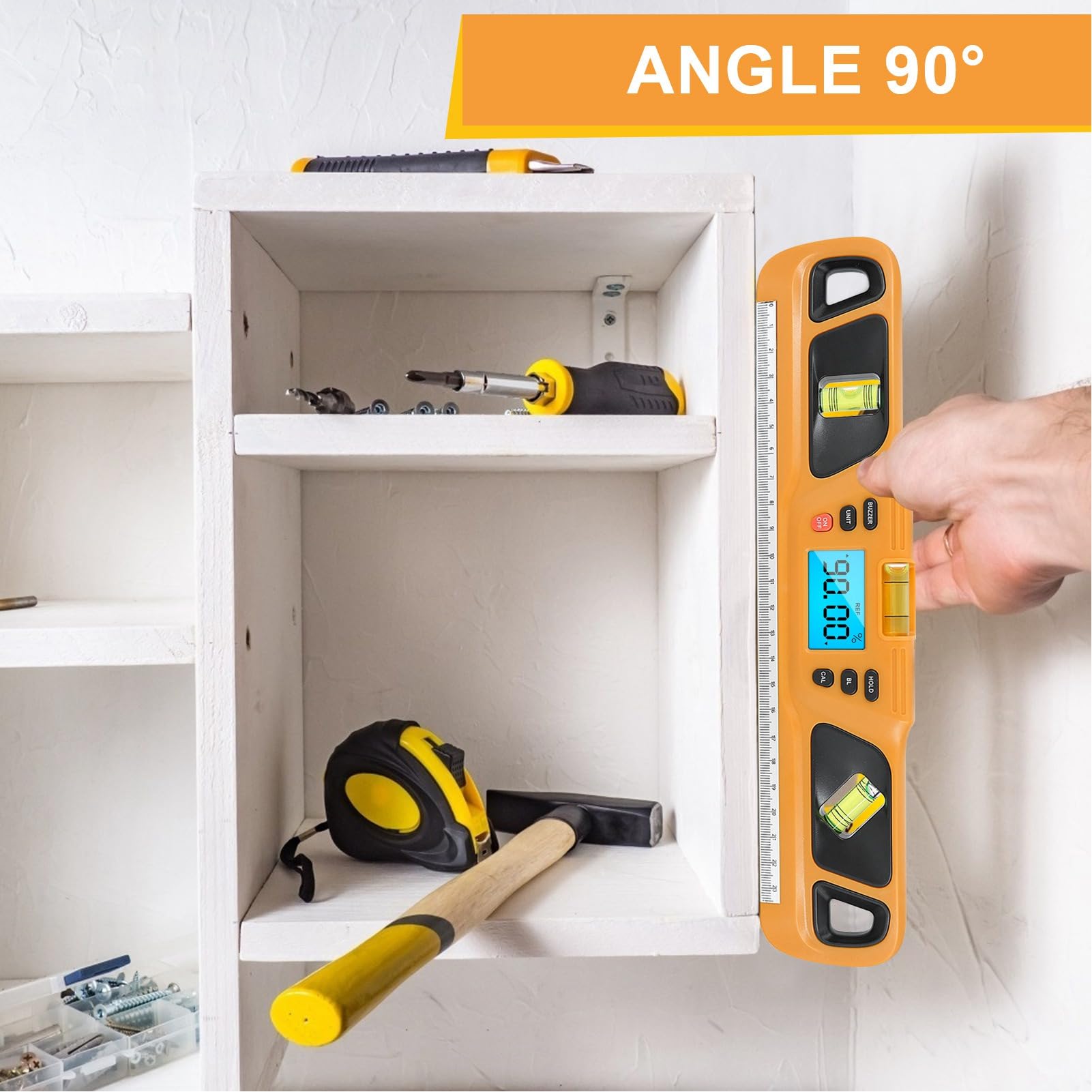 POENVFPO Nivel Digital, Pantalla LCD, Nivel Electrónico Multifuncional y Transportador para Ángulos y Pendientes, Renovación del Hogar, Proyectos de Carpintería