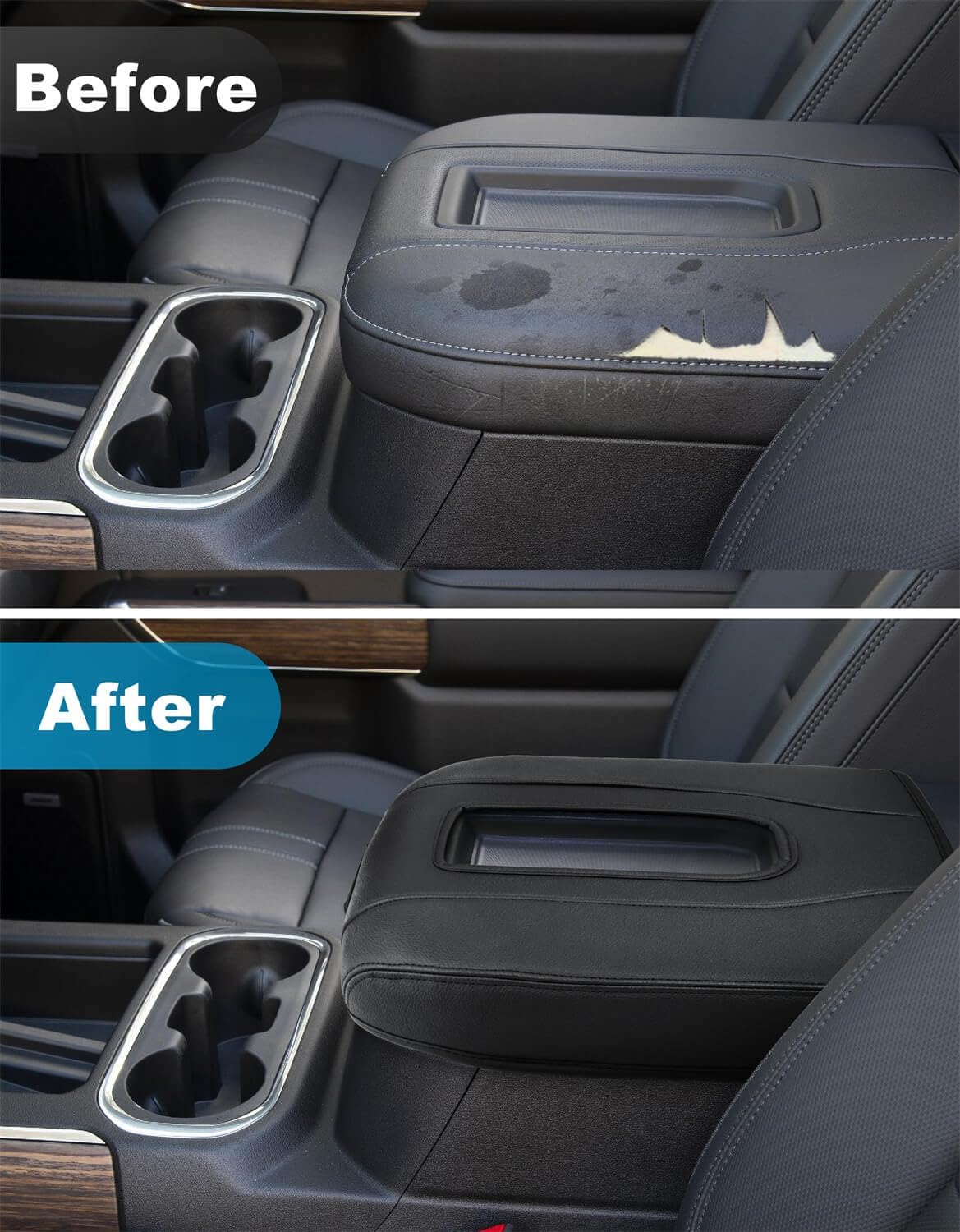 Center Console Armrest Cover for GMC Sierra & Chevy Silverado 2019-2026, Tahoe & Yukon & Suburban 2021-2026, Floor Console Bucket Seat Only, Vinyl Leather Trim, Scratchproof, Black