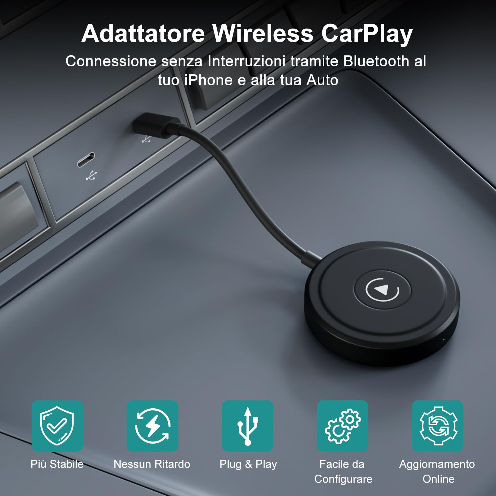 Carplay Wireless Adattatore per iPhone, CarPlay Senza Fili Convertire CarPlay Cablato in CarPlay Senza Fili da Usare Per Auto dal 2017 iPhone iOS 10+