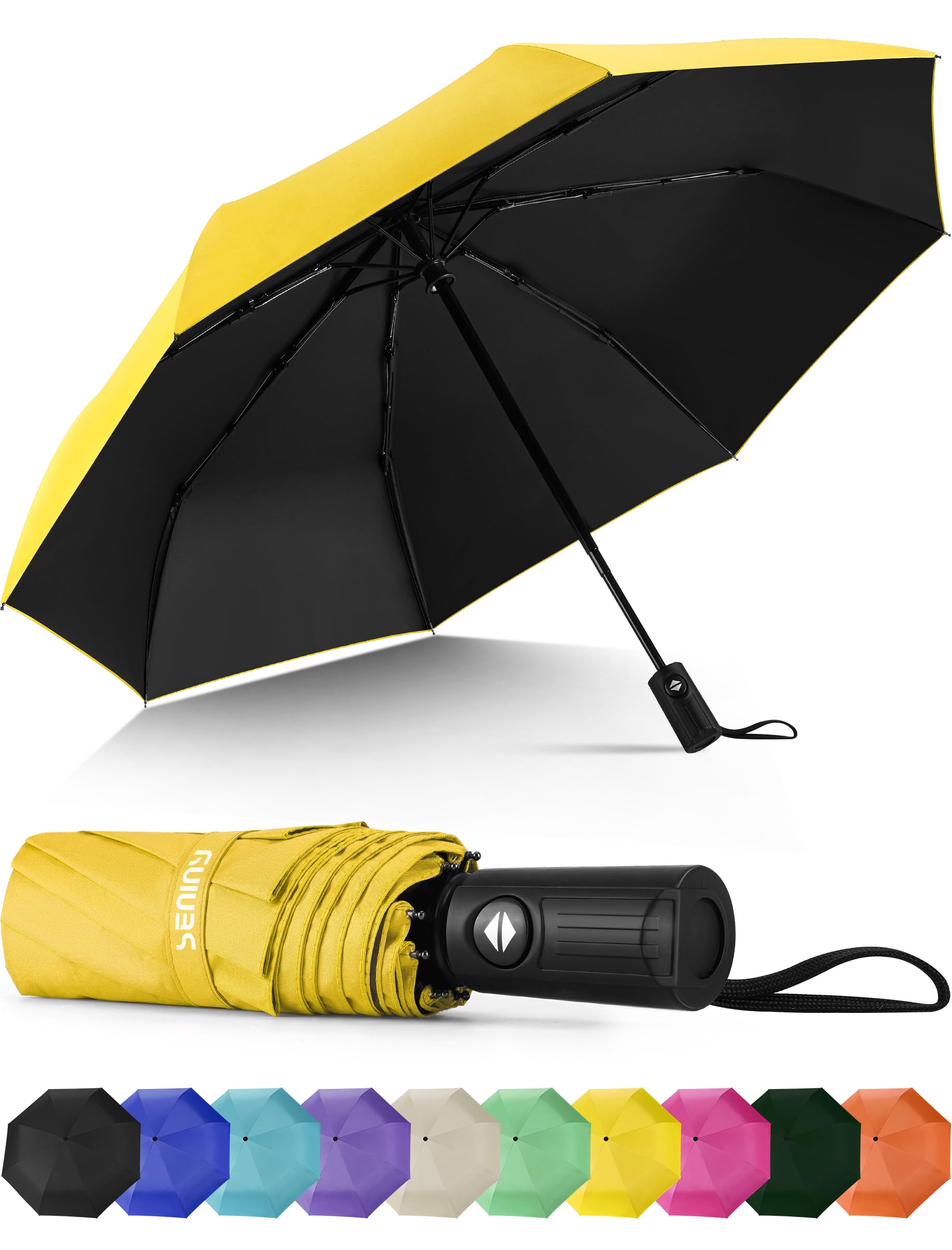 SeninyWindproof Travel Umbrella, Automatic Umbrellas for Rain, Portable & Compact Umbrellas for Backpack, Strong UV for Protection, Folding Small Sun Umbrella for Car, Walking