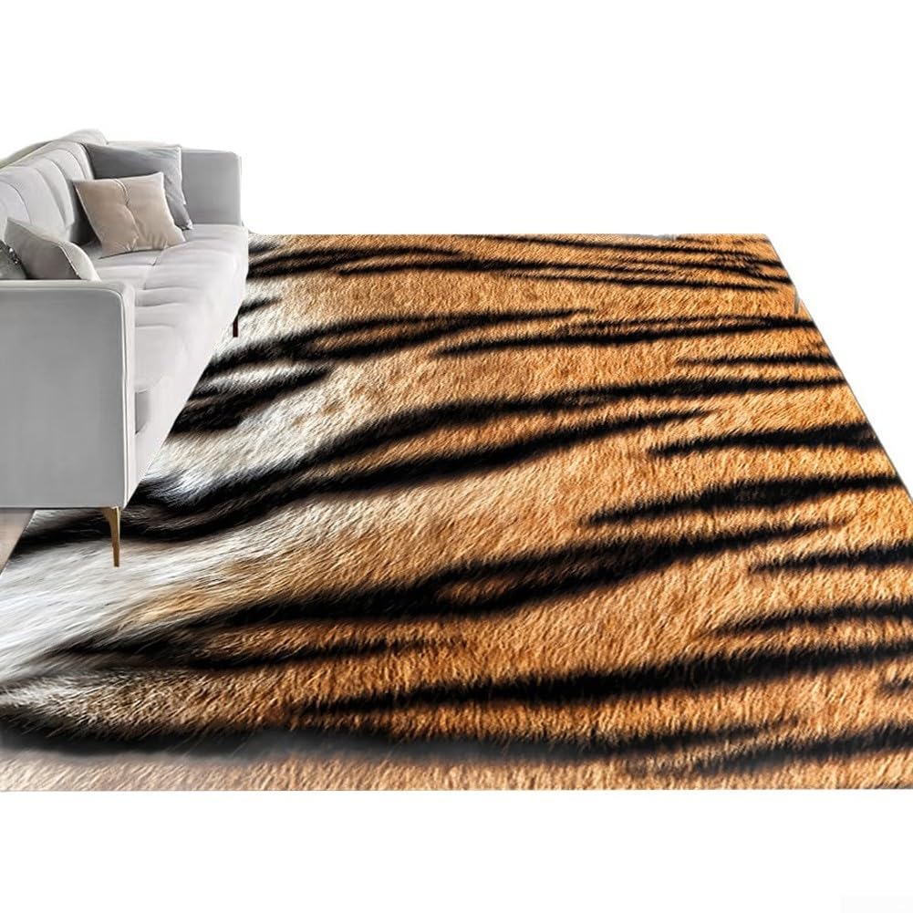 Tapis à rayures tigre antidérapant et lavable en synthétique
