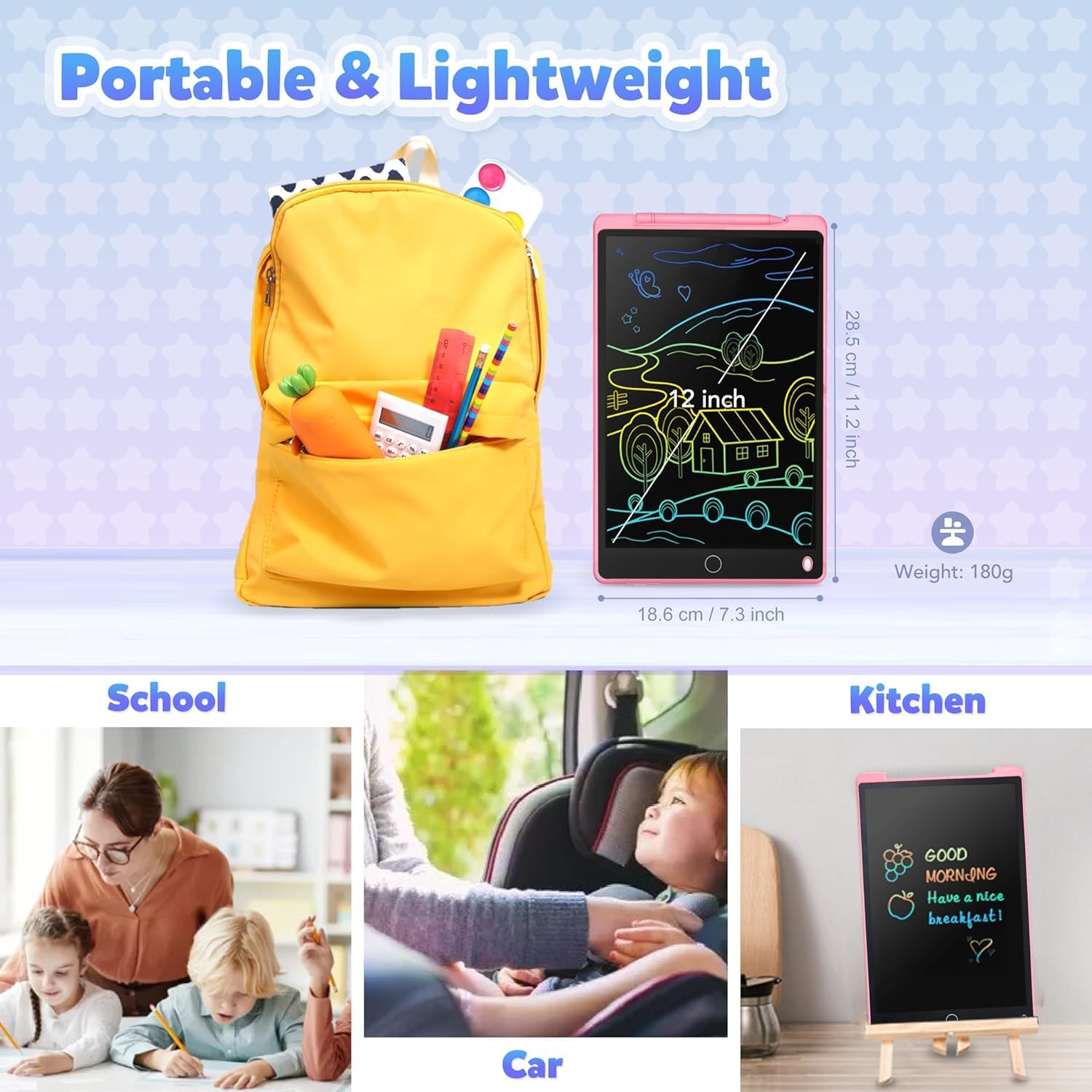 2 Packs 12 Inch LCD Writing Tablet, Drawing Pad, Doodle Glow Board, Kids Travel Activities Toys, Toddler Kid Game Toys, Birthday Gifts for 2+ Year Old