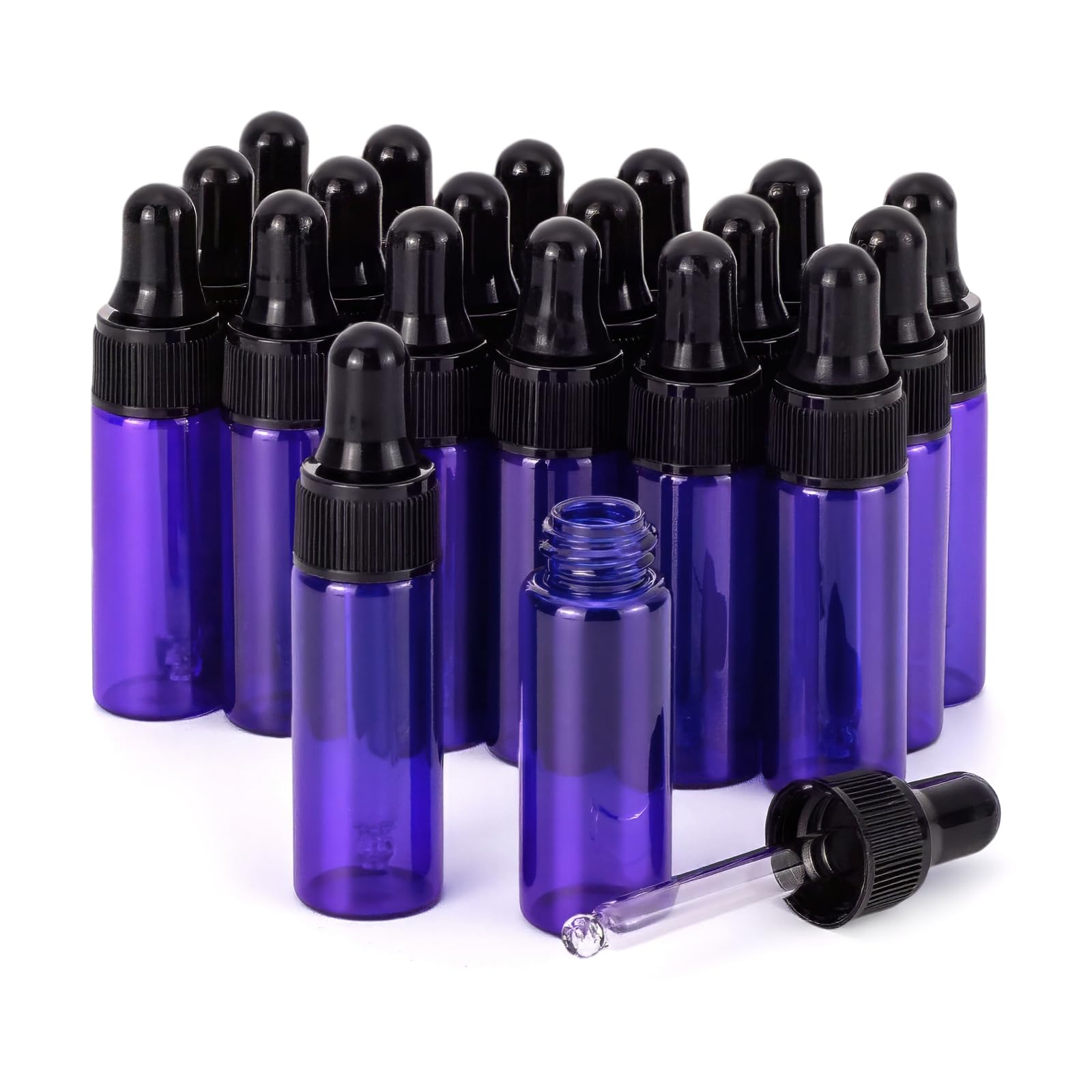 Kesell 5ml Small Dropper Bottles Empty Essential Oil Glass Bottle Lotion Perfume Sample Vials with Glass Eye Dropper, Pack of 20