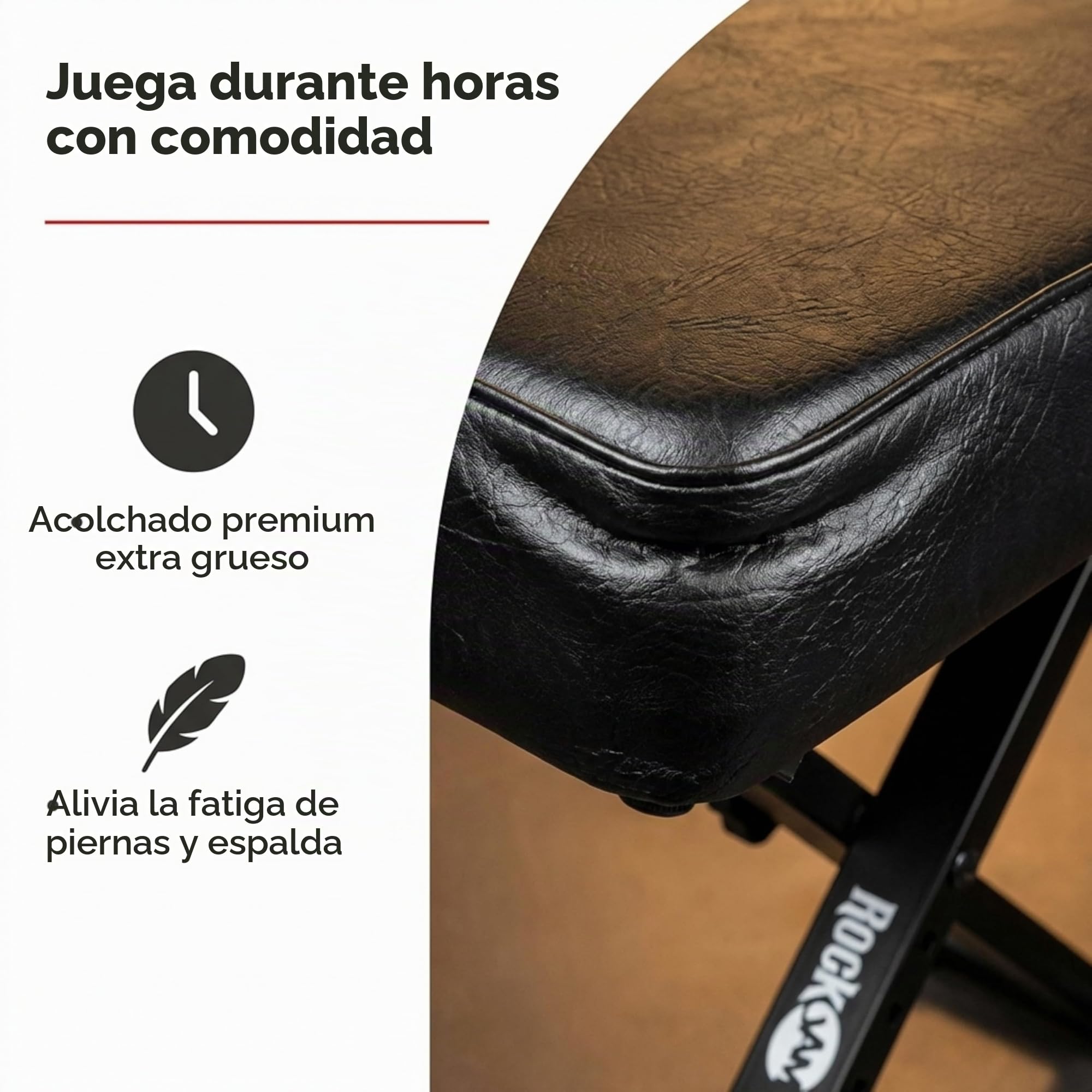 RockJam Banco de Piano Ajustable/Taburete de Teclado, Asiento Grueso Acolchado, Marco X Plegable, 4 Alturas, Acero Resistente