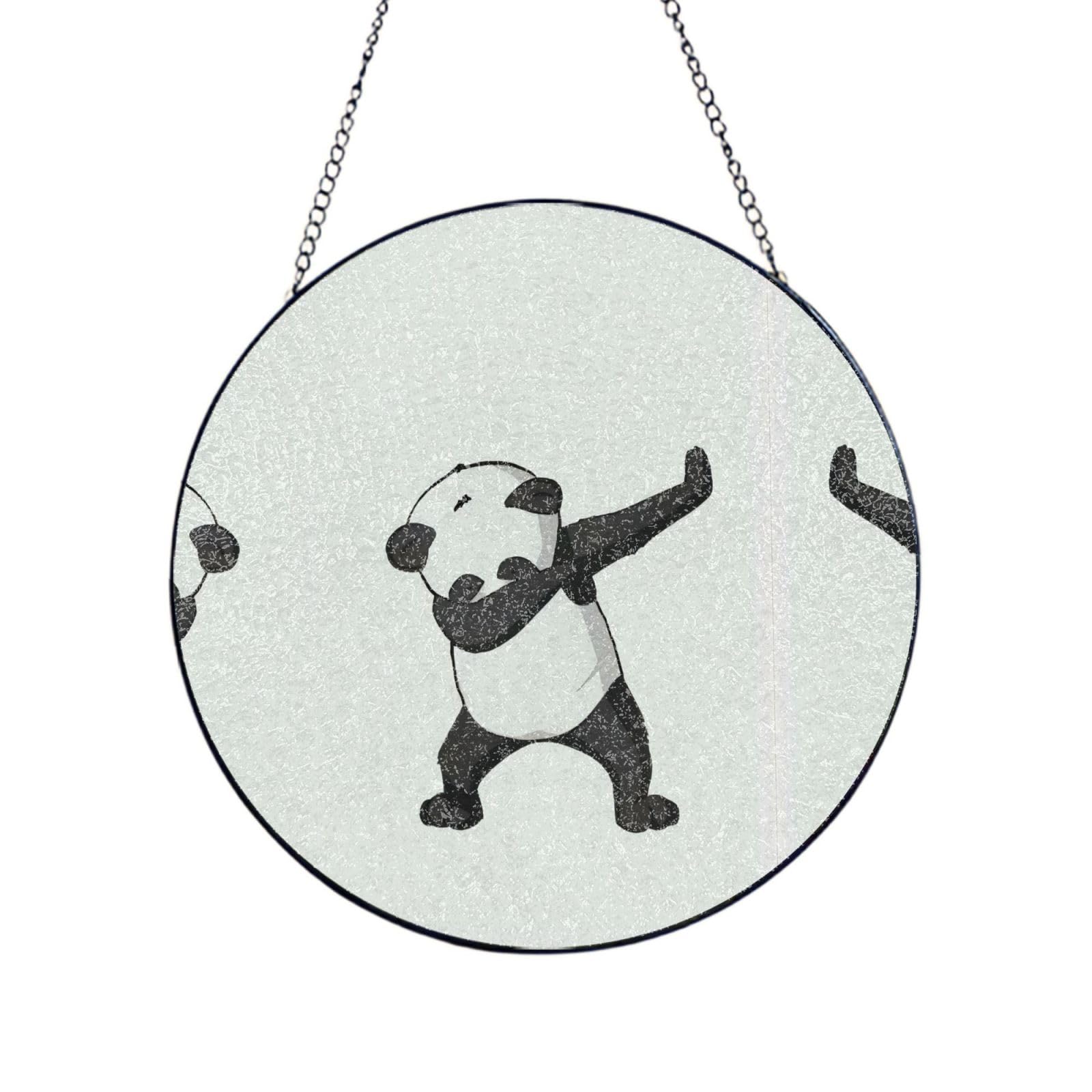 Phayah Cool Panda Print Glass Window Hanging Sun Catchers Suncatcher Decor For Birthday For Home Garden Porch 12in（30cm）