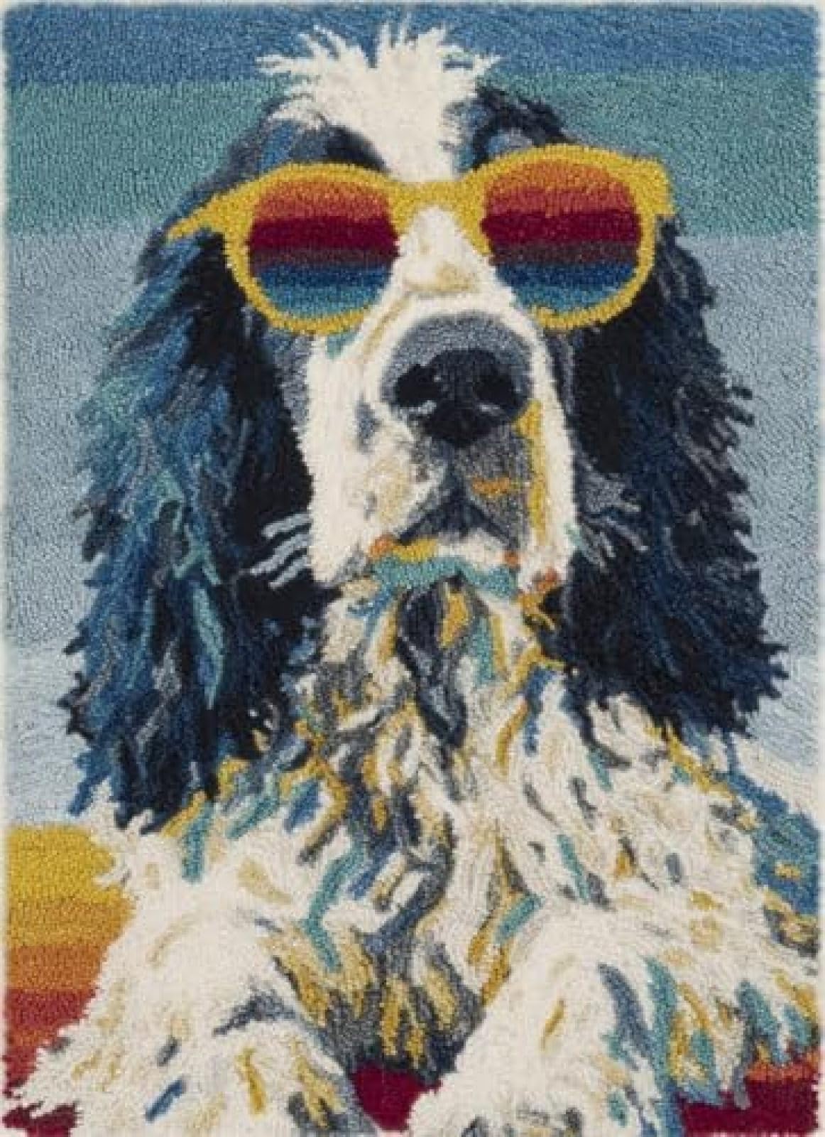 XDEGHUANGSS Latch Hook Rug Kit English Setter Dog Puppy Wear Sunglasses with Pre-Printed Mat Cover DIY Cushion Crochet Yarn Hooking Craft Set for Floor Decor 38x52cm-4