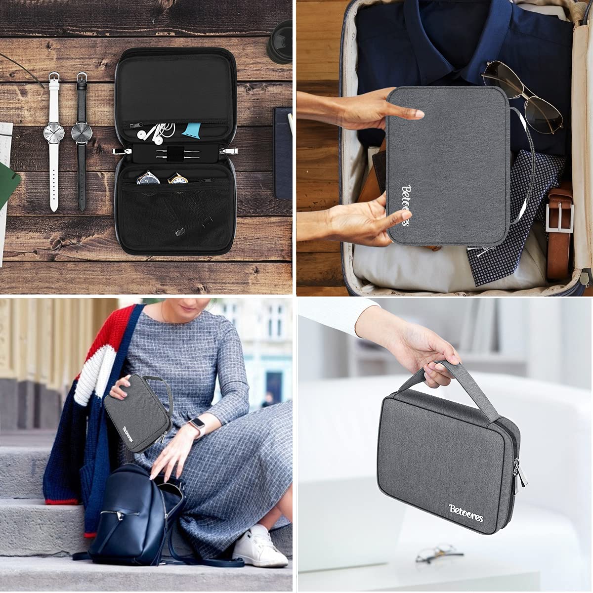Uhrenarmband Aufbewahrungs Organizer, Smart watch Band Aufbewahrungstasche Reise Uhrenarmbände Tragetasche Mit 4 Klappen und 2 Taschen Hält 40 Riemen für Uhrenarmband, Uhren, Uhrenarmbänder Zubehör