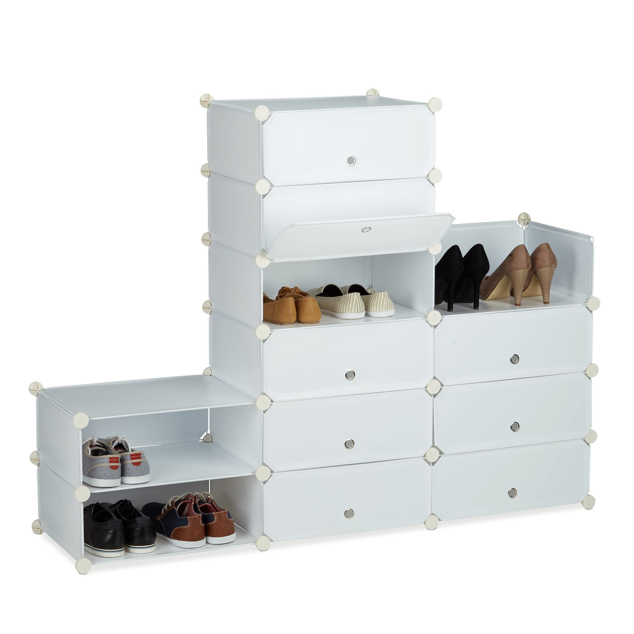 Relaxdays Scarpiera Armadio, 108x94x37 cm, Portascarpe 12 Scomparti, Scaffale Sistema a Incastro, Plastica, Bianco
