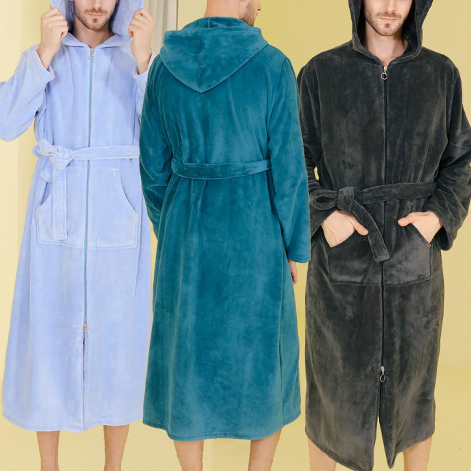 Conjunto de pijama para hombre, albornoz para hombre, pijama de franela de invierno, camisón grueso con cremallera