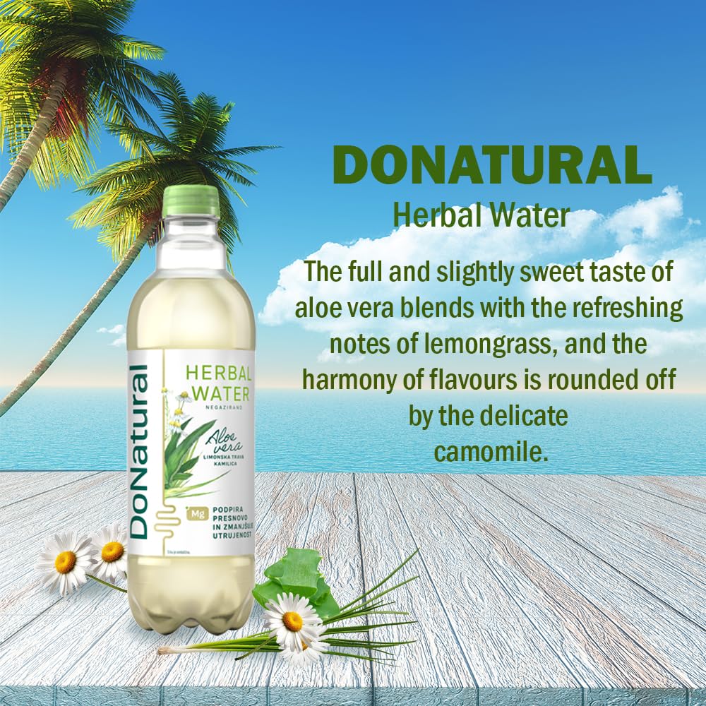 Paquete de 12 DoNatural Agua Herbal de Aloe Vera – Hierba de limón y manzanilla, 500 ml – Bebida baja en calorías de aloe vera con magnesio y fibra, sin edulcorantes artificiales