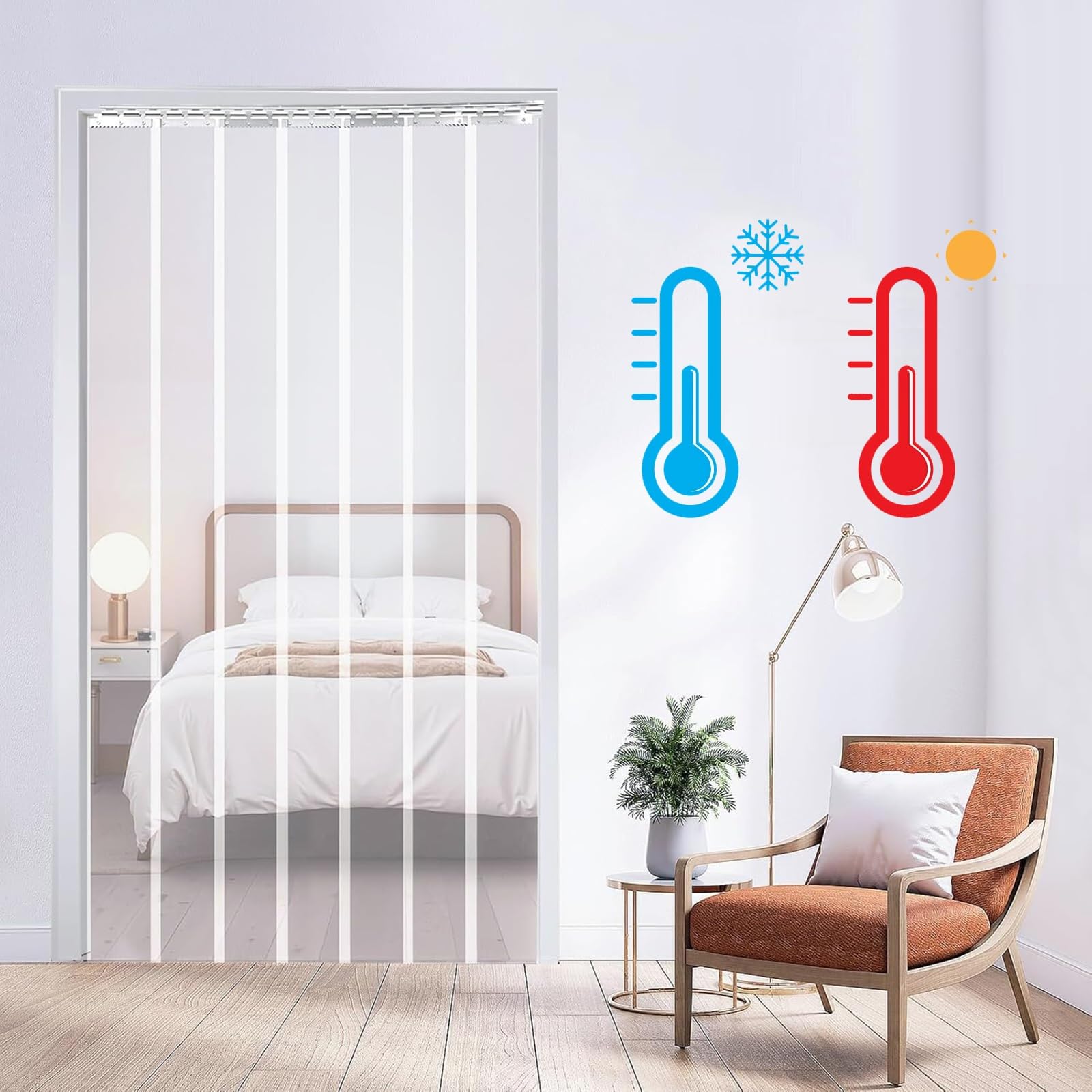 Rideau à Lamelles Transparent, Rideau à Lanières en PVC, Rideaus Laniere Portes Intérieures Portes moustiquaires Épaisseur 2 mm，pour Entrepôts Frigorifiques(180x190cm/70.86x74.8in)