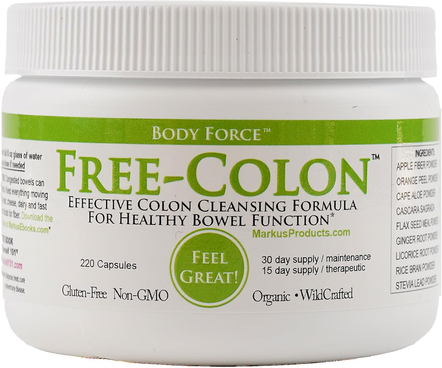 Body Force Colon Formula by Markus- Capsules - Comprehensive Formula - Fiber Rich for Toxin Removal - Aloe, Ginger, Citrus Flavonoids & Cascara Sagrada - Gentle & Effective Detoxification