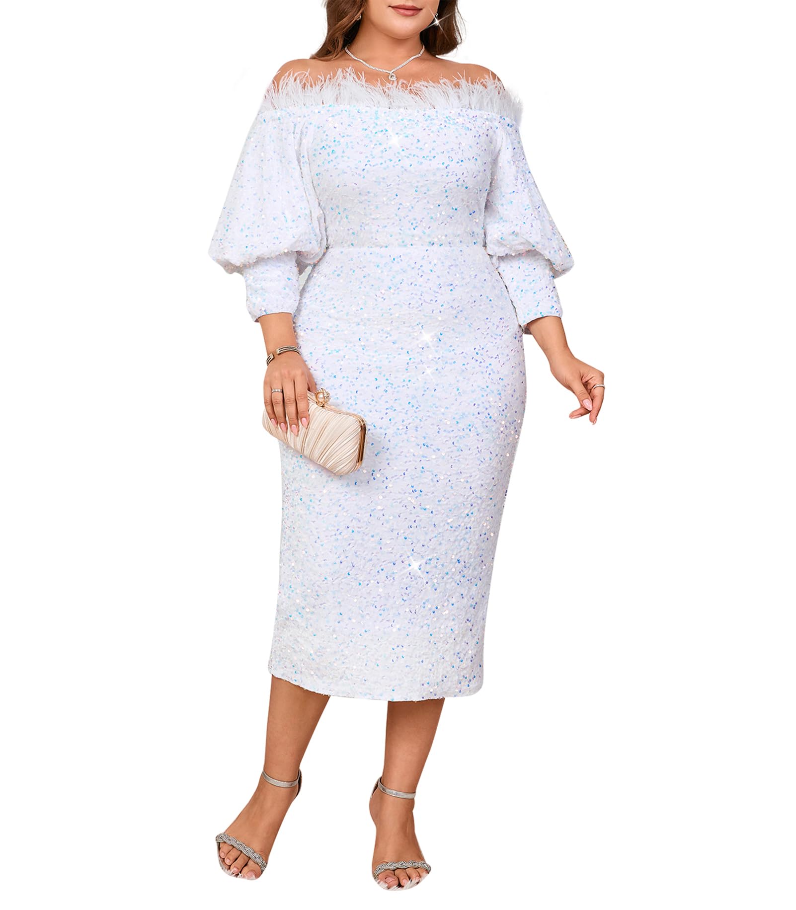dasmzper Off Shoulder Sequin Midi