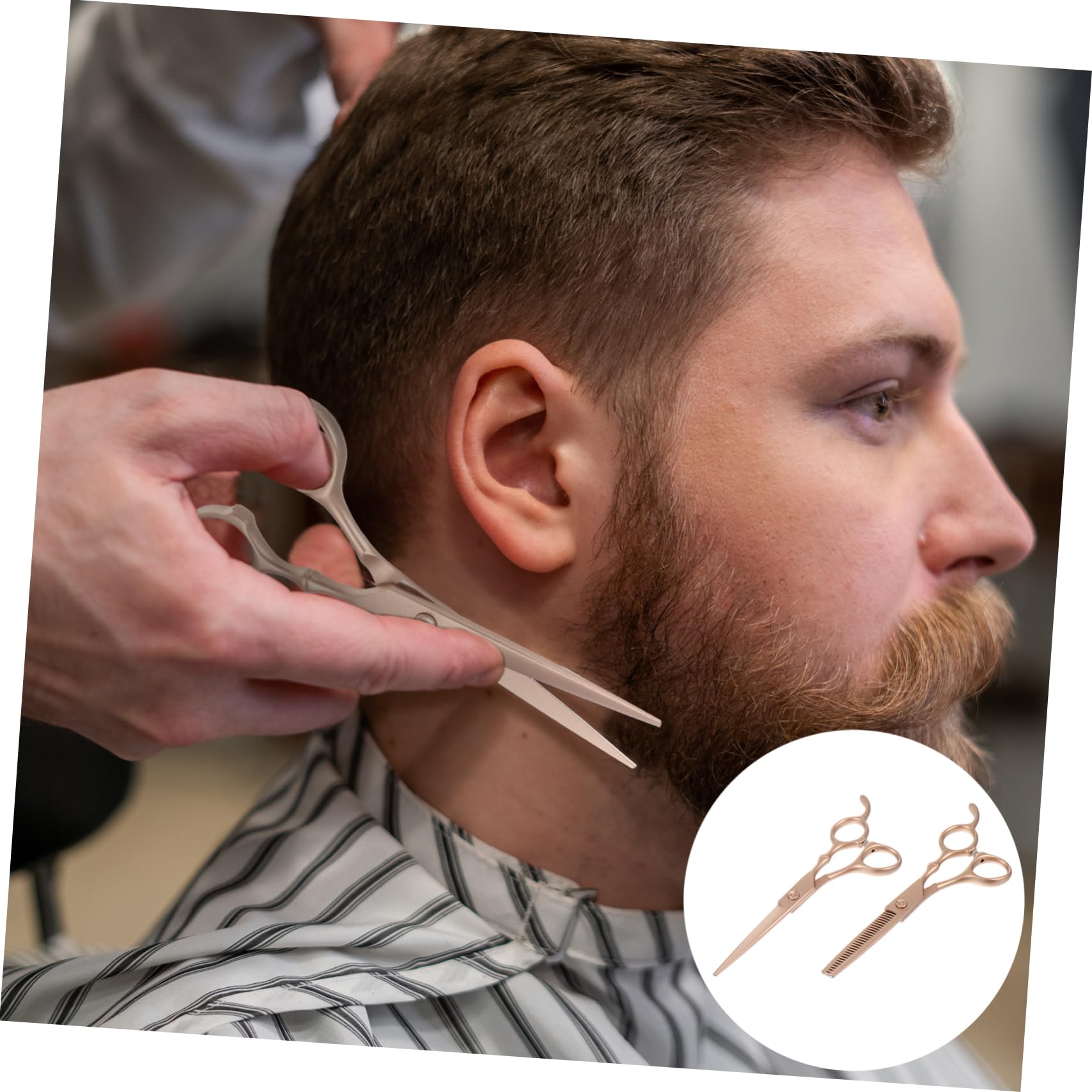 Tijeras de Corte de Pelo 6 Pulgadas Acero Inoxidable Dorado 2 Piezas | Barbería y Hogar, Diseño Elegante, Protege los Dedos, Recorte de Peinados Variados