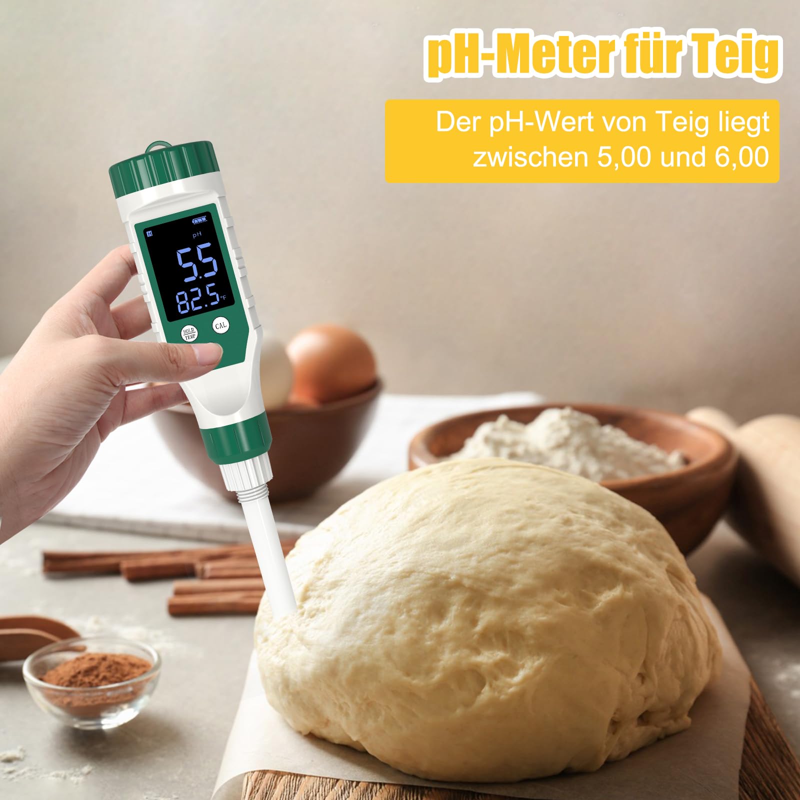 pH-mètre, Testeur de pH Numérique pour Aliments avec Sonde de Haute Précision, pH-mètre Étanche pour Viande, Pain, Fromage, Pâte, Crème et Eau