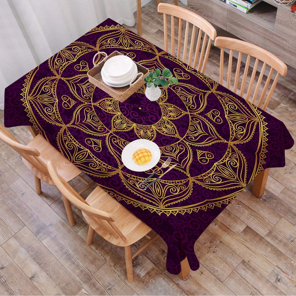 DALEXHM Table Cloth Wipe Clean Rectangular, wipeable tablecloths,Dining Table Cover for Kitchen Outdoor Garden Table,Mandala, Mandala Circulaire Design Orientale Old Fashioned,54x72 in