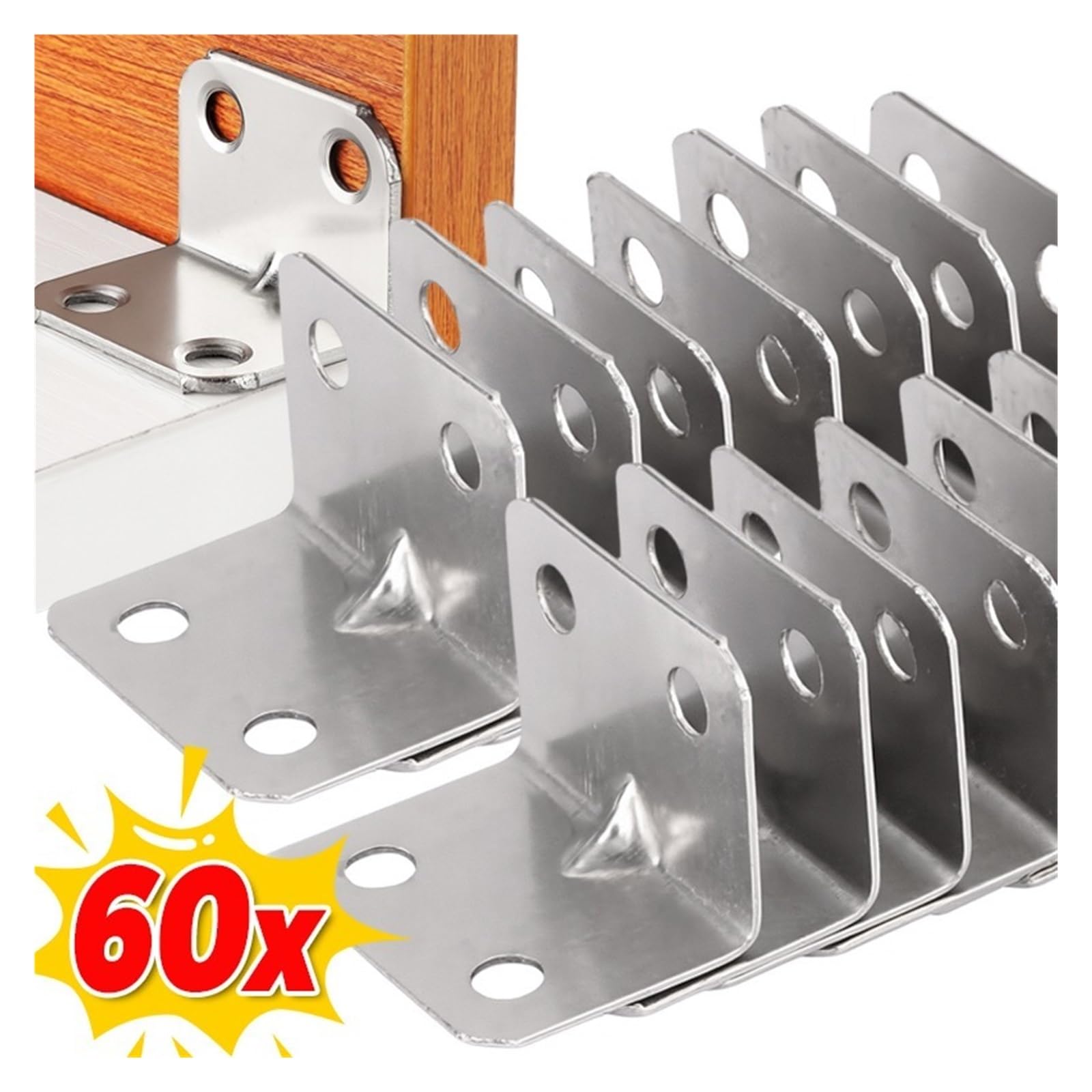 Edelstahl-Eckwinkel, 90 Grad, L-förmig, rechtwinklig, feste Klammerbefestigung for Holzmöbel, Bettgestell, Schrank Geeignet zur Möbelbefestigung(20PCS-(6 Holes))