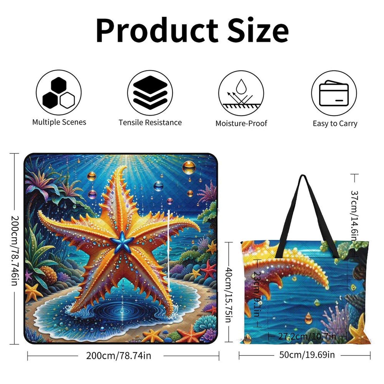 3D Impression Les starsLe Poisson Couverture Pique Nique Les Les planteses Tapis Pique Nique Nappe Picnic Couverture De Pique-Nique pour Camping, Parc, Jardin 200x200cm
