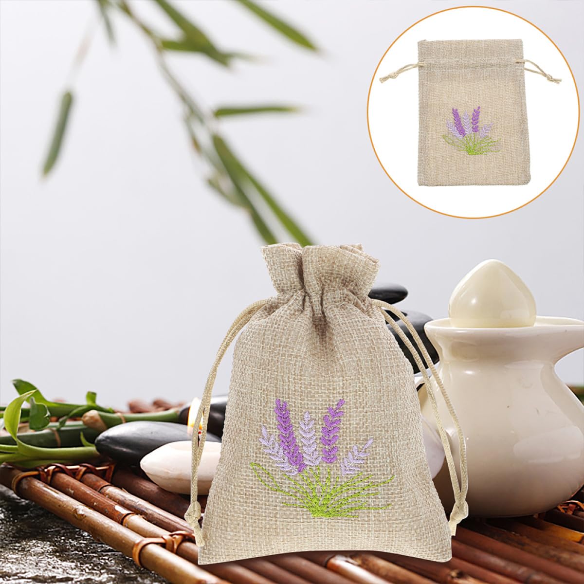Lavendel Säckchen mit Kordelzug, 20 Stück, Baumwollstoff, 10x14 cm
