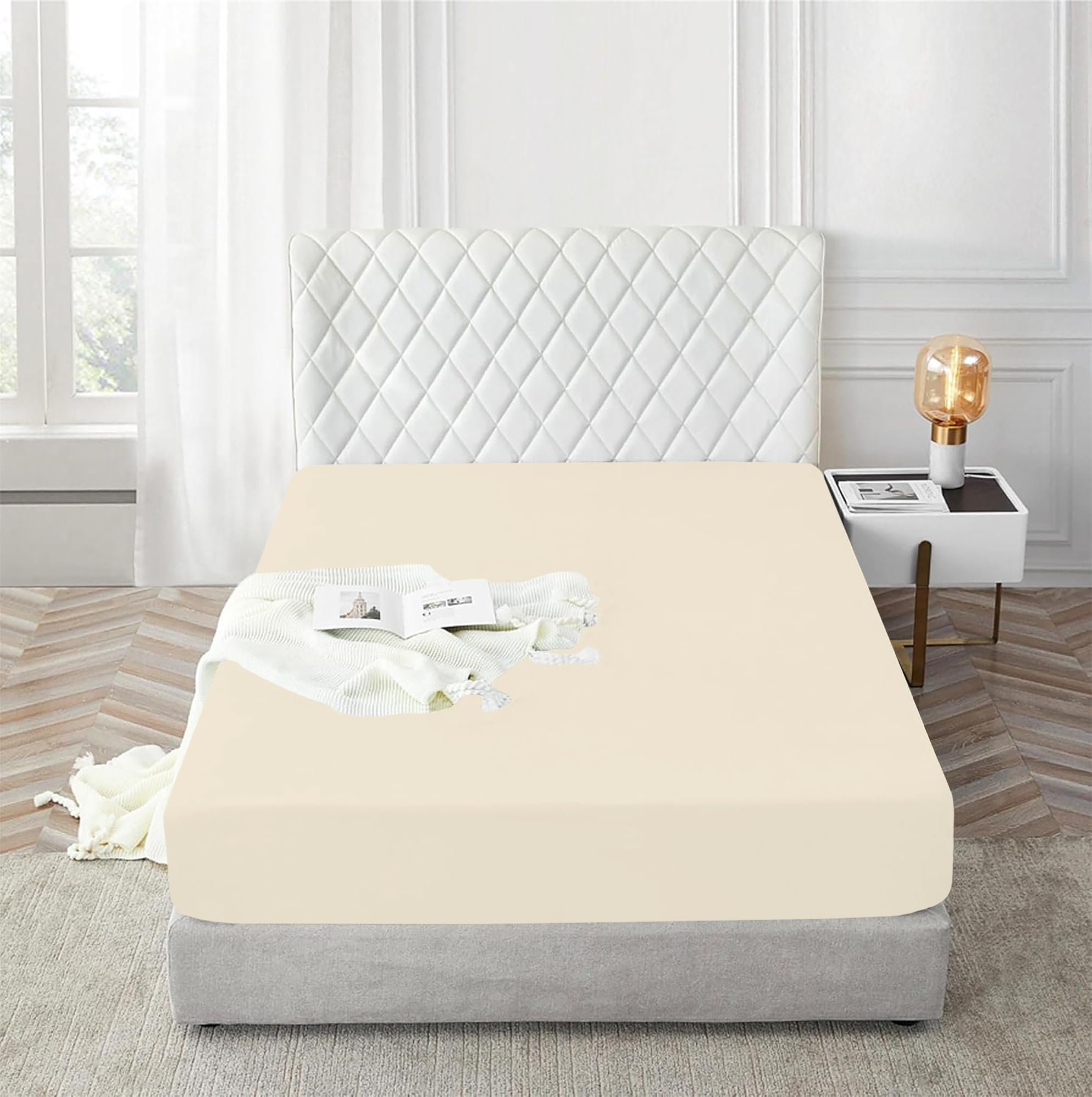 Lenzuolo Con Angoli Elasticizzati In Jersey 100% Cotone Beige 140x200 Cm - Morbido Traspirante Certificato Oeko-Tex